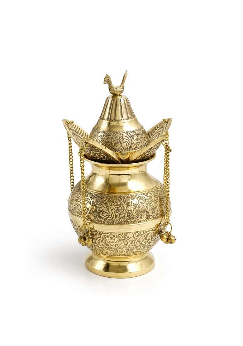 Putrika Gold Brass Mangal Kalash Lota with Coconut Showpiece - Indya