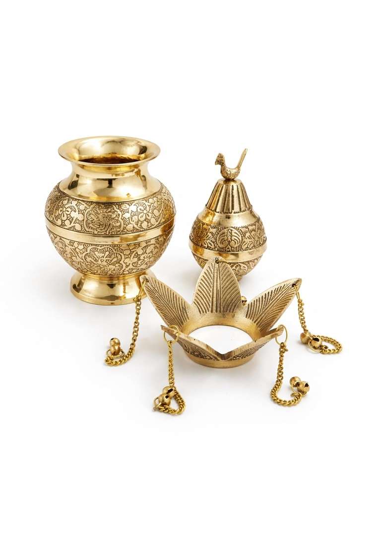 Putrika Gold Brass Mangal Kalash Lota with Coconut Showpiece - Indya