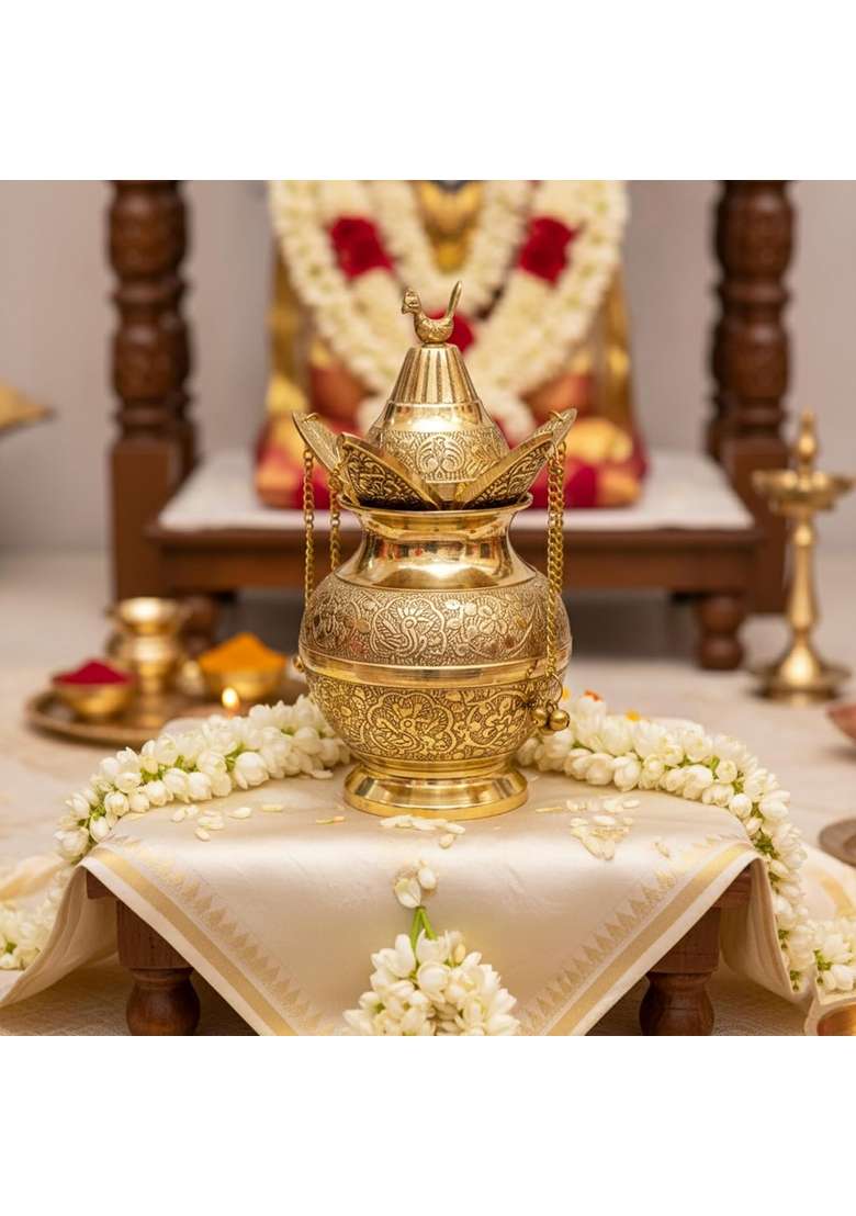 Putrika Gold Brass Mangal Kalash Lota with Coconut Showpiece - Indya