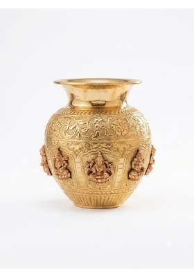 Jagadhri Bartan Pure Brass Ashta Lakshmi Kalash Lota for Puja Temple and Festive Decor Weight 480G Height