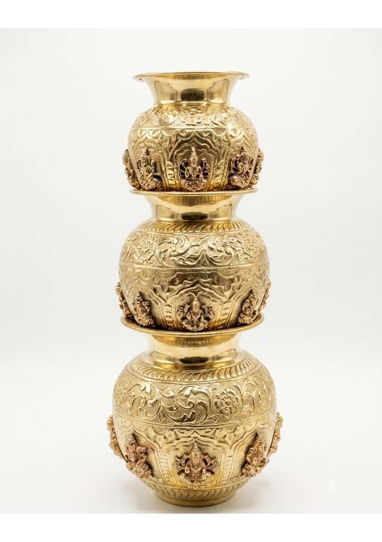 Jagadhri Bartan Pure Brass Ashta Lakshmi Kalash Lota for Puja Temple and Festive Decor Weight 480G Height - Indya