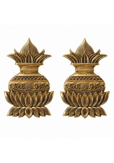 Gold Jyoti Home Decor Brass Kalash Wall Hanging with Coconut Shriphal with Lotus Design 30L X 20W CM