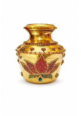 Brass Kalash Brass Kudam 1 and Half Litre 500G Kundan Decorative Pooja Kalash