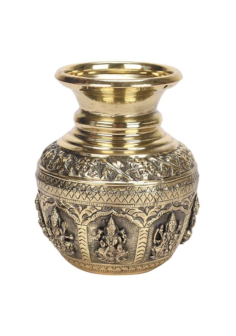 Artvarko Gold Brass Ashtalakshmi Kalash Lota 6 Inch - Indya