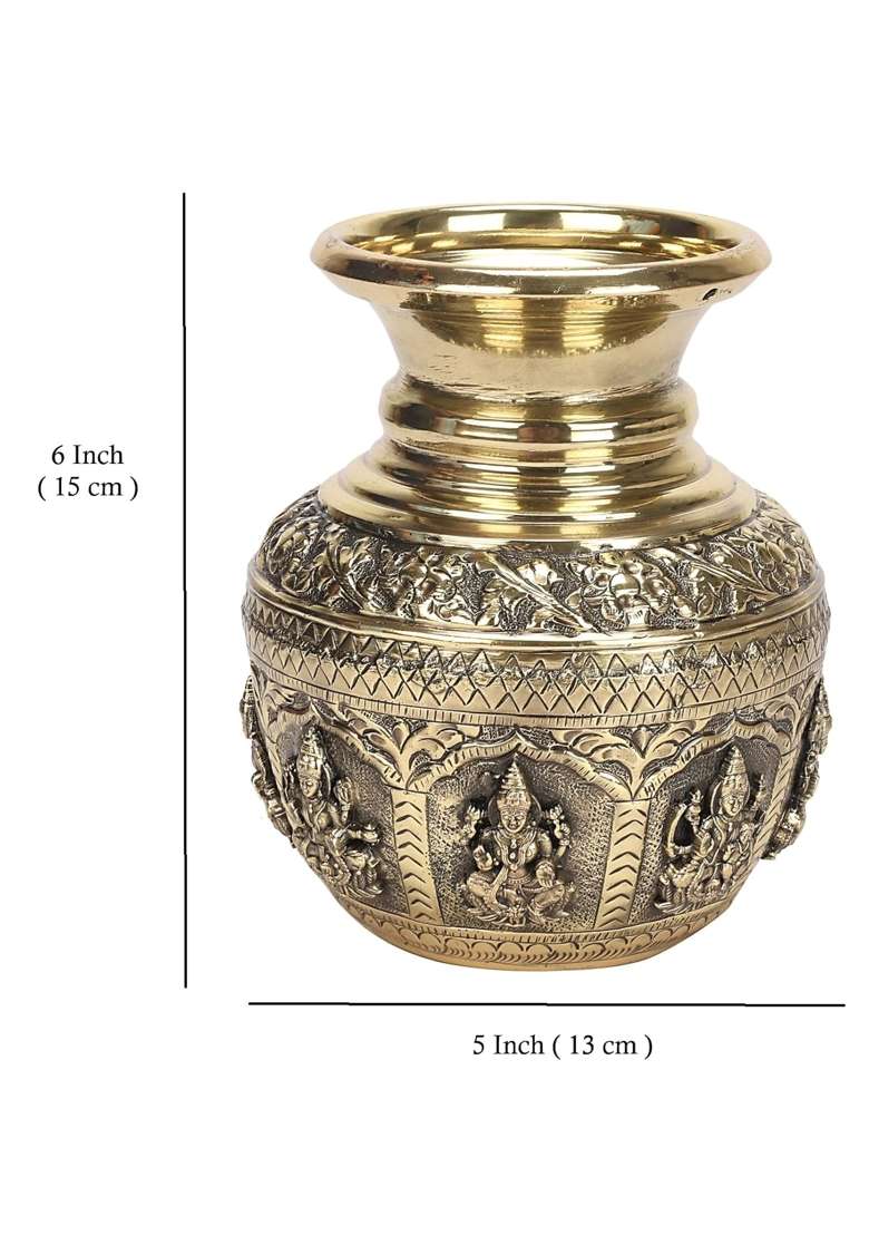 Artvarko Gold Brass Ashtalakshmi Kalash Lota 6 Inch - Indya