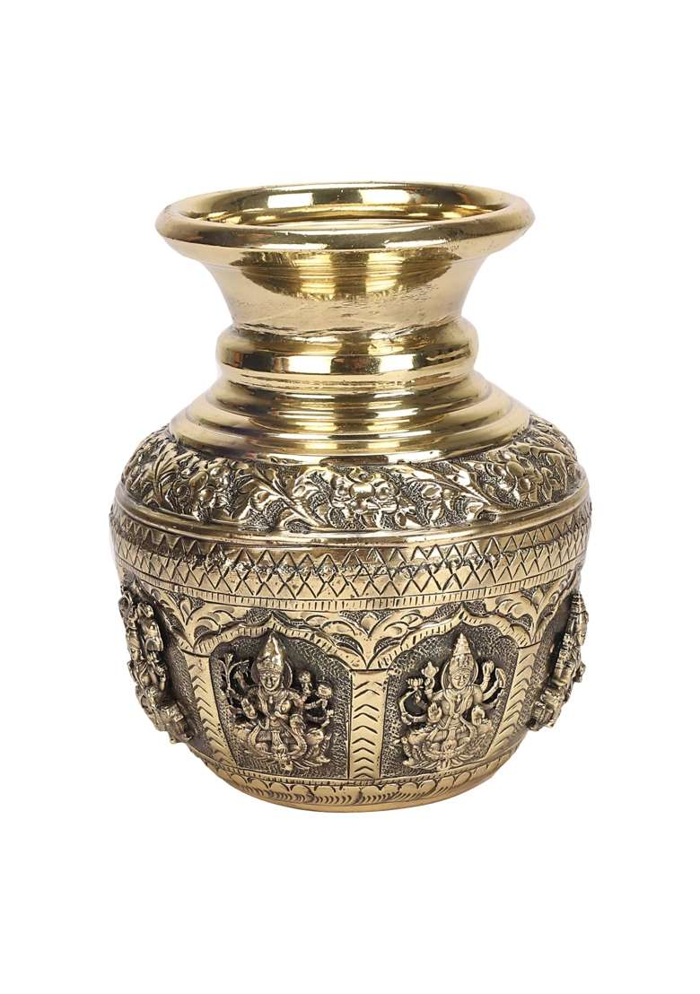 Artvarko Gold Brass Ashtalakshmi Kalash Lota 6 Inch - Indya