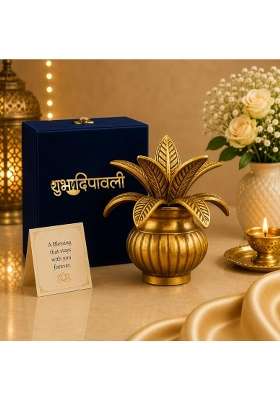 International Gift Gold Plated Brass Kalash with Coconut and Mango Leaves