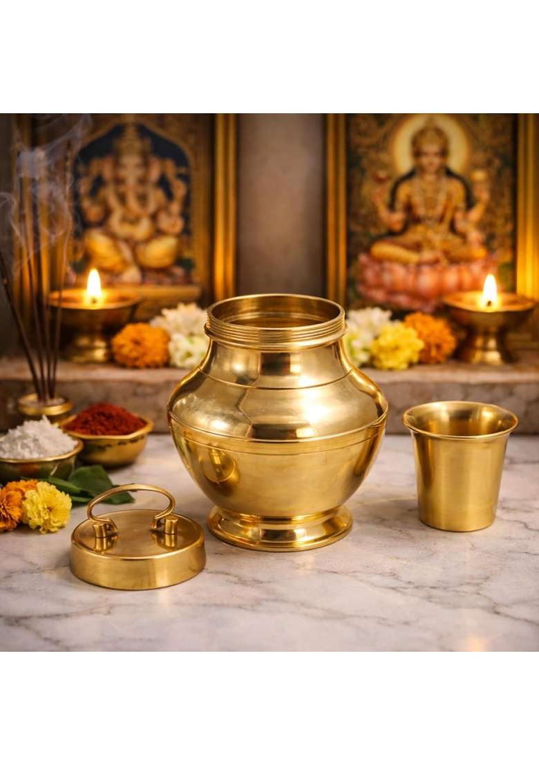 Putrika Gold Traditional Brass Handcrafted Pavitra Gangajali Lota - Indya