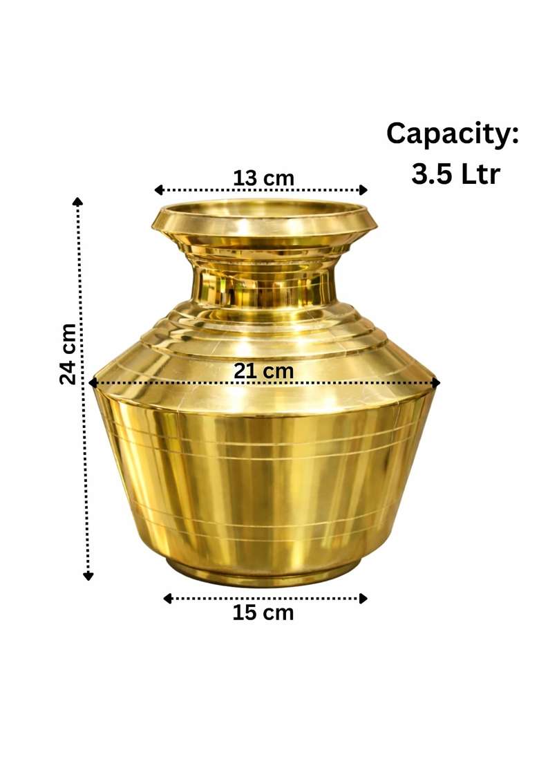 SF Steelfactory Brass Kudam 3 Point 5L Water Pot Pure Brass Ghada Kalash for Pooja - Indya