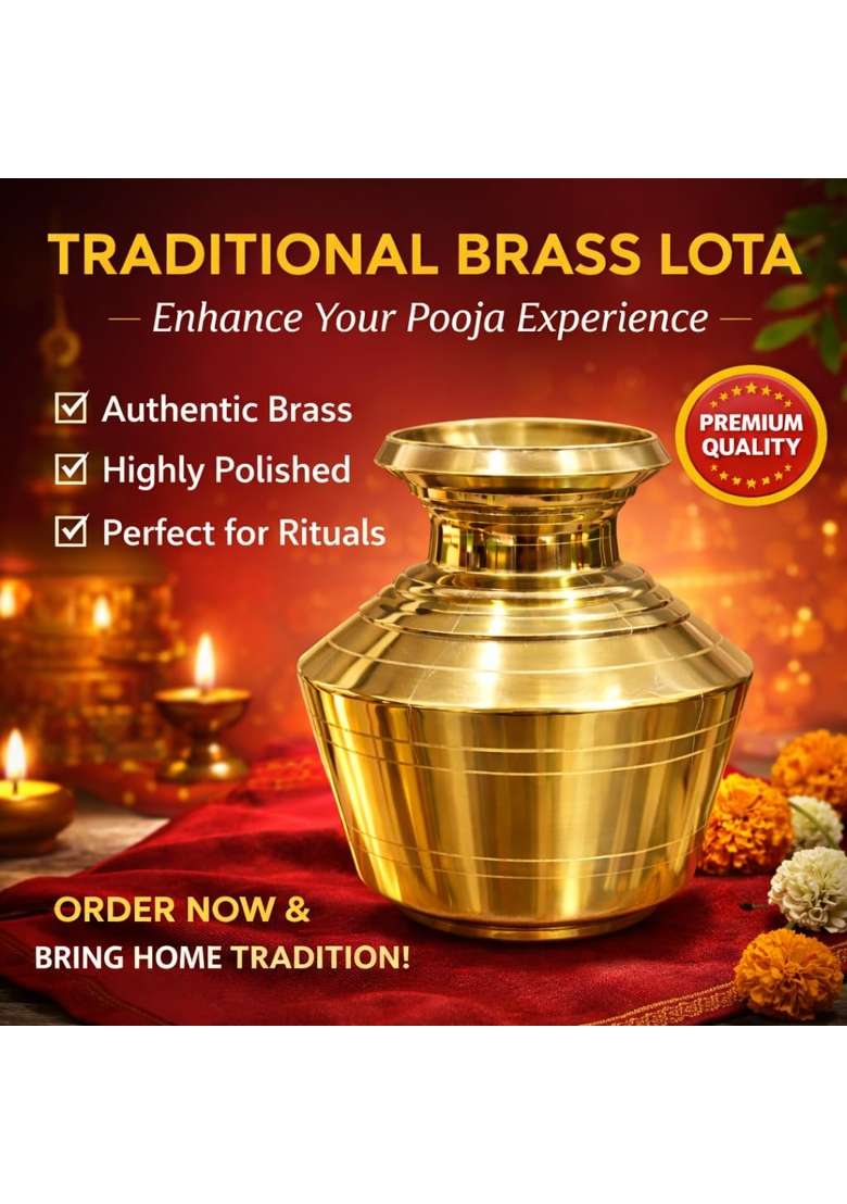 SF Steelfactory Brass Kudam 3 Point 5L Water Pot Pure Brass Ghada Kalash for Pooja - Indya