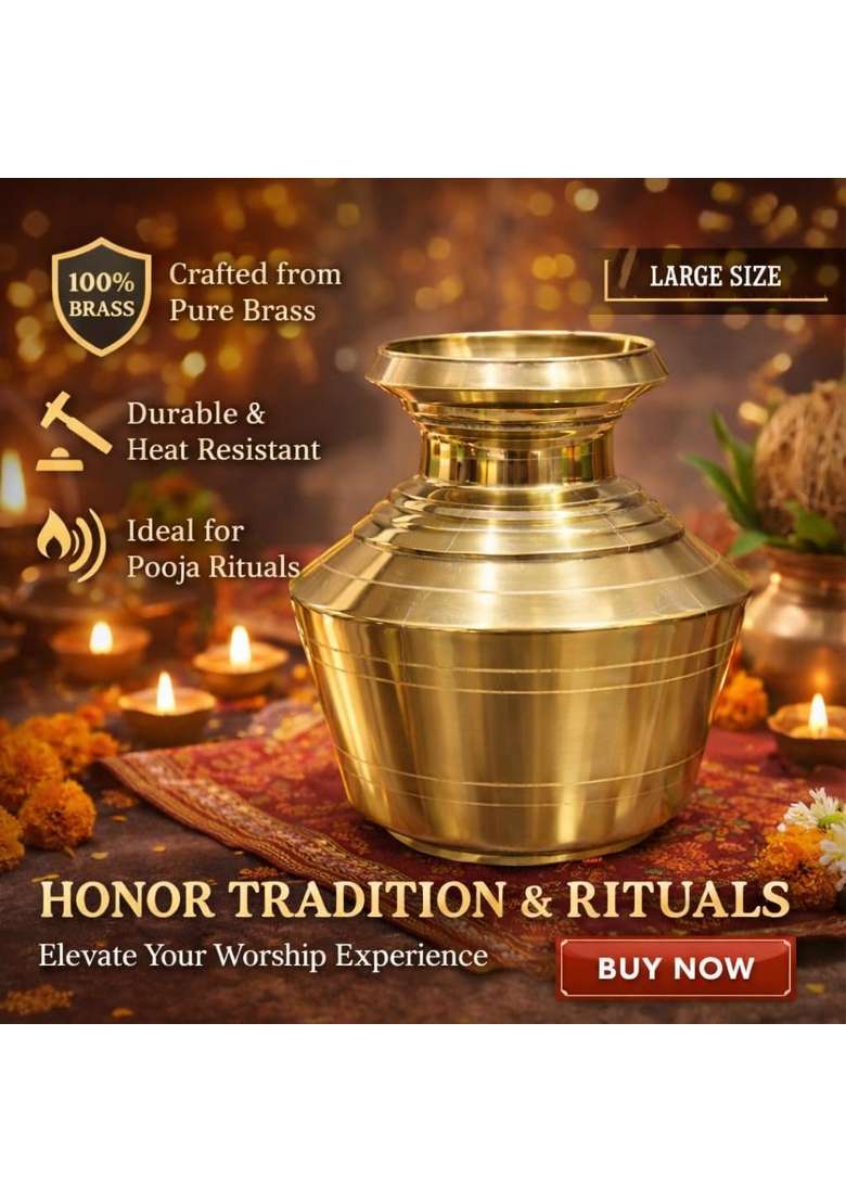 SF Steelfactory Brass Kudam 3 Point 5L Water Pot Pure Brass Ghada Kalash for Pooja - Indya
