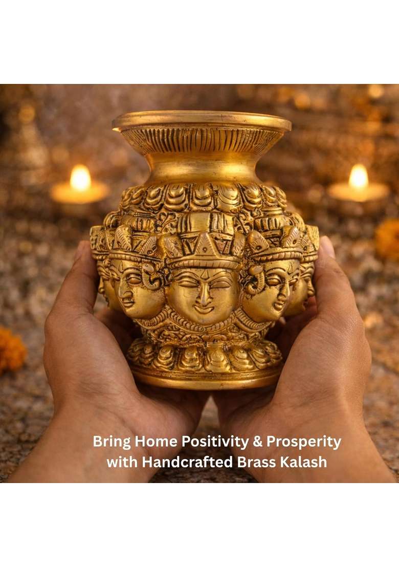AROU NEST Ashta Lakshmi Brass Pooja Kalash 9 Point 7 CM - Indya