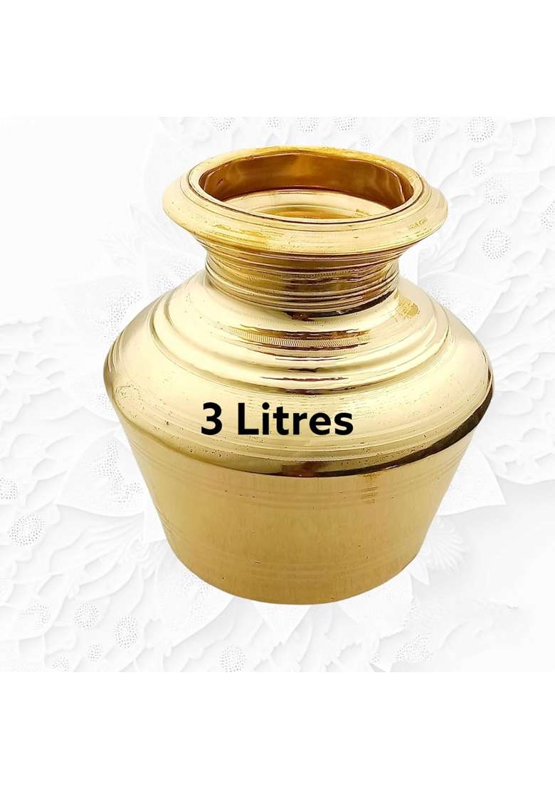 Madhura Estores Gold Pure Brass Theertha Kudam Ceremonies Pooja Kalash Handi Brass Ghada Capacity 3 Litre 850 - Indya