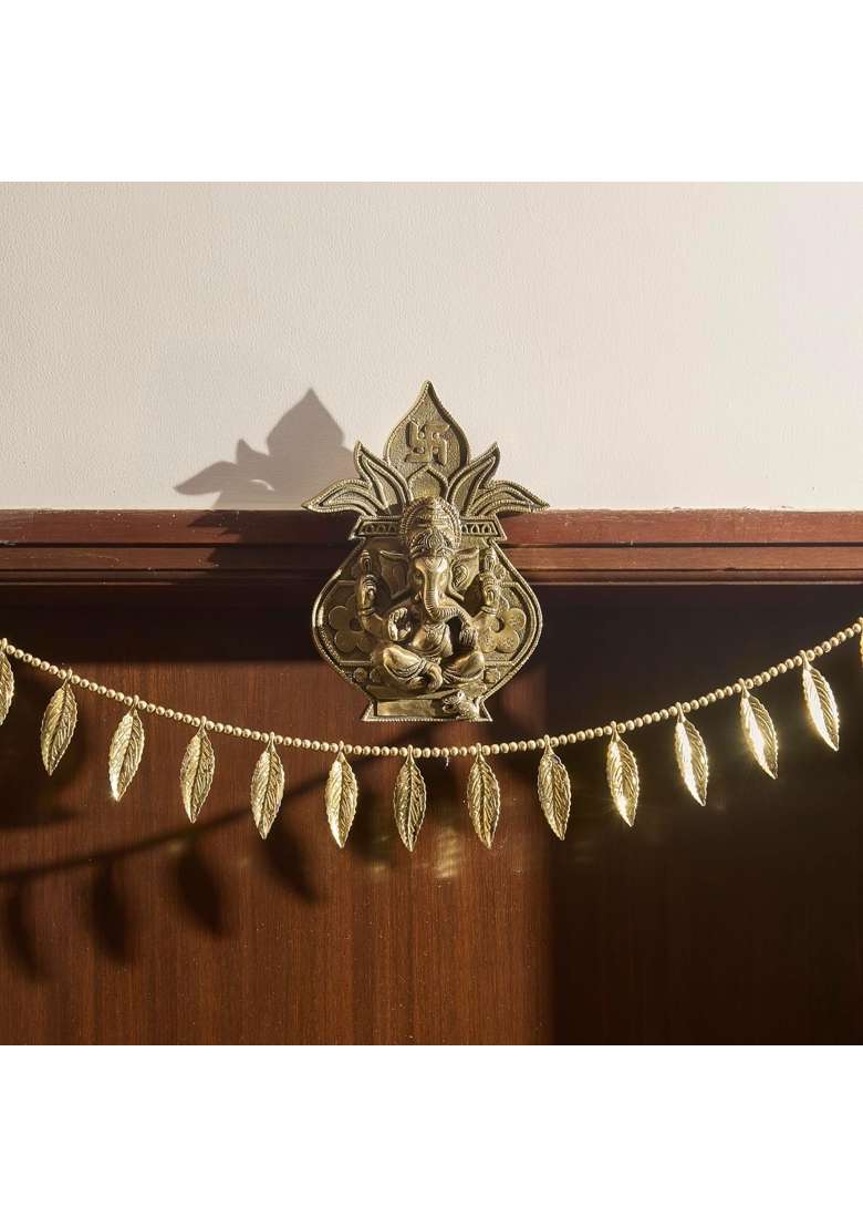Esplanade Golden Brass Ganesha Kalash Wall Hanging Heavy Solid Brass Door and Home Decor - Indya