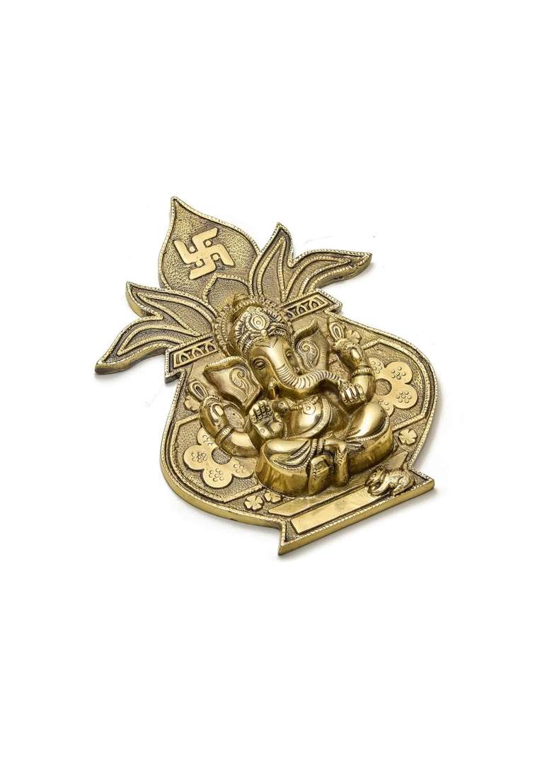 Esplanade Golden Brass Ganesha Kalash Wall Hanging Heavy Solid Brass Door and Home Decor - Indya