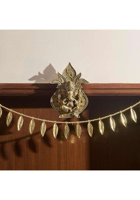 Esplanade Golden Brass Ganesha Kalash Wall Hanging Heavy Solid Brass Door and Home Decor