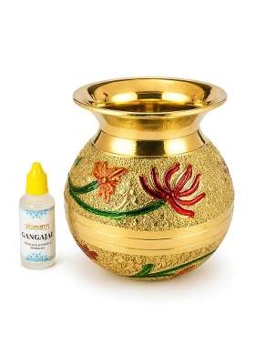 Benares Souvenirs Gold Brass Lota for Puja with Gangajal Decorative Pooja Lota Kalash for Shivling Abhishek