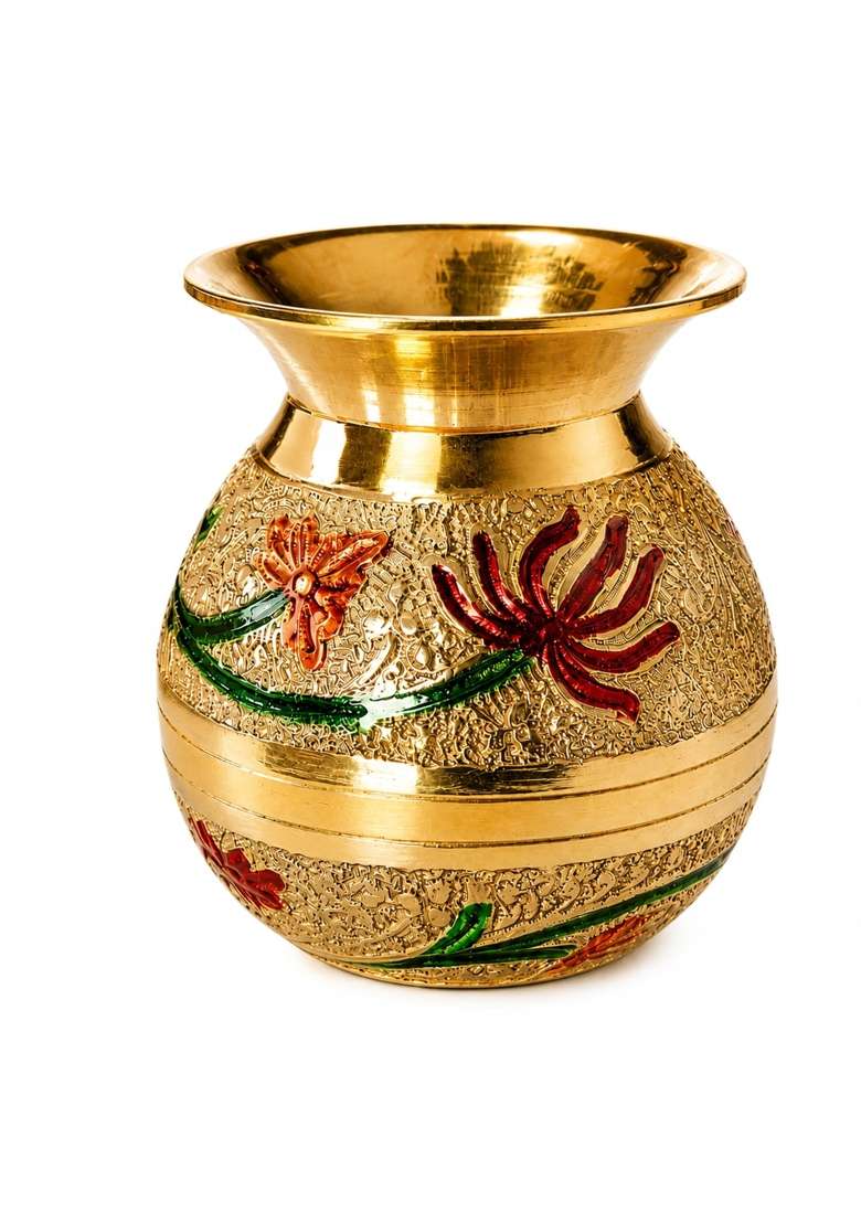 Benares Souvenirs Gold Brass Lota for Puja with Gangajal Decorative Pooja Lota Kalash for Shivling Abhishek - Indya