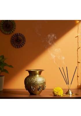 Truehome Essentials Ashtalakshmi Kalash for Pooja Solid Brass Ashta Lakshmi Kalash with 8 Lakshmi Motifs