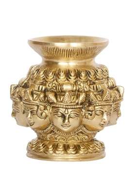Kartique Gold Brass Ashtalakshmi Kalash Lota 8 Lakshmi Face Pooja Pot