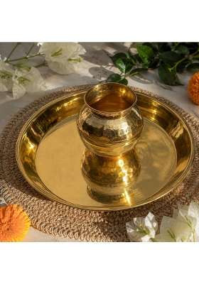 Pure Source India Pure Gold Brass 10Inch Pooja Thali with Lota