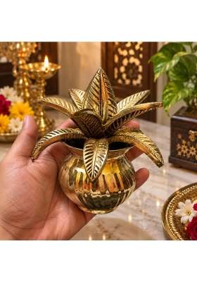 Brass Kalash with Mango Leaves 700GM 11 CM Gold