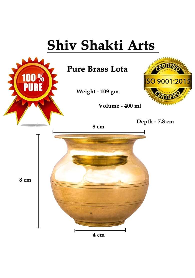Shiv Shakti Arts Yellow Pure Brass Kalash Lota for Suryanamaskar and Poojan Purpose ML Pack of 6 - Indya
