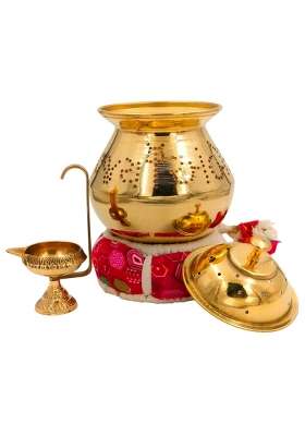 Master Brownsmith Brass Garbo for Navratri Pooja Handi Shape Jay Ambey Embossed Garbo