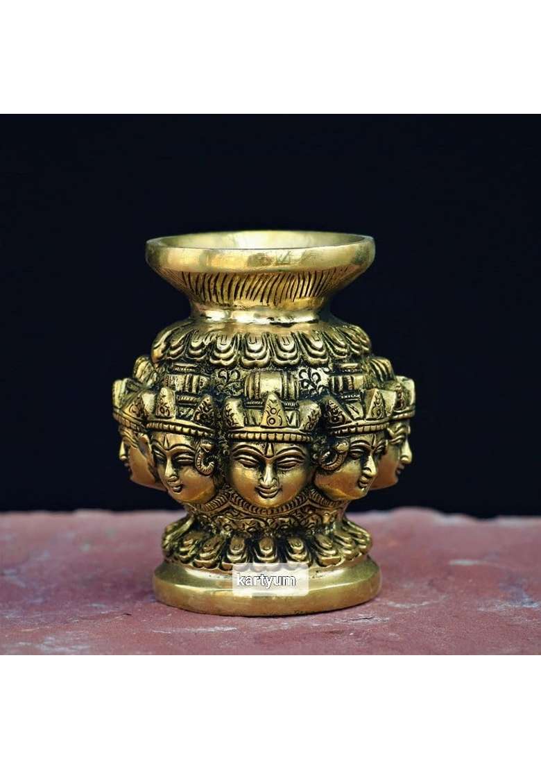 Kartyum Brown Brass Astha Lakshmi Kalash Figurines - Indya