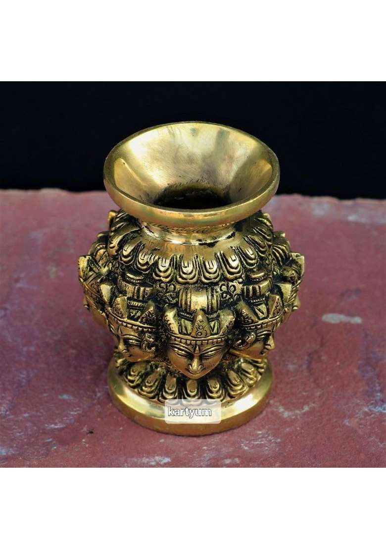 Kartyum Brown Brass Astha Lakshmi Kalash Figurines - Indya
