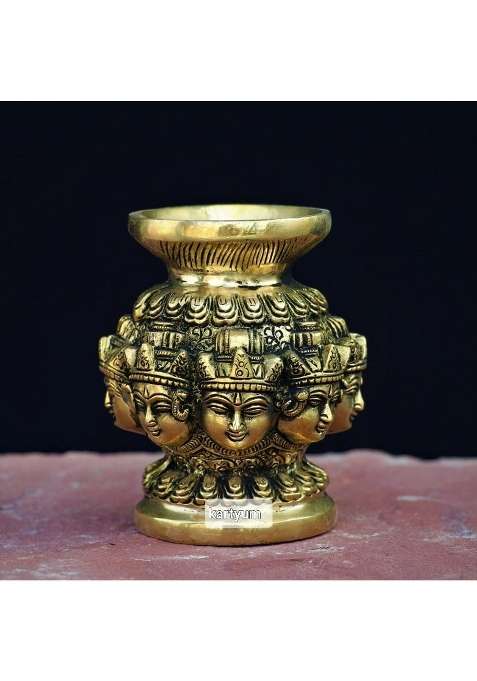 Kartyum Brown Brass Astha Lakshmi Kalash Figurines