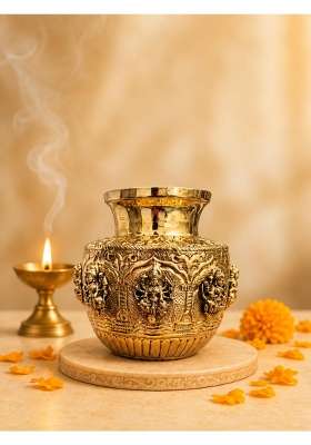 Golden Ashta Lakshmi Brass Kalash for Pooja Lakshmi Kalash