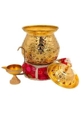 Master Brownsmith Brass Garbo for Navratri Pooja Handi Embossed Nakshi Lotus Om and Swastik Garba