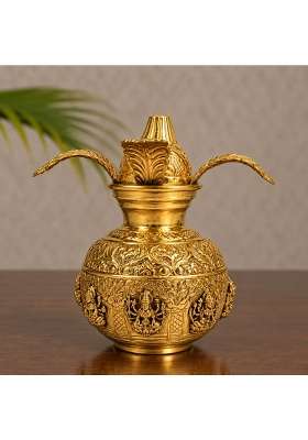 Golden Ashta Lakshmi Brass Kalash for Pooja Lakshmi Pooja Kalash