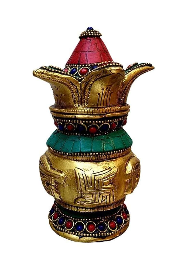 IYI Merchant Riddhi Siddhi Crafted Kalasha Multicolour Nariyal Kalash Murti Vastu Remedy for Temple Decor - Indya