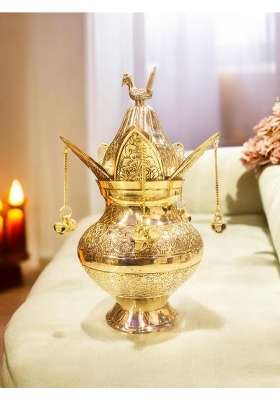 Shree HARI Home Decor Gold Presents Pure Brass Pooja Kalash Soma Kalasha Lota with Leaves Poojan Home