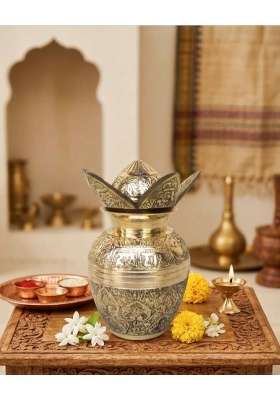 Shree HARI Home Decor Presents Pure Brass Pooja Kalash Soma Kalasha Lota with Leaves Poojan Home