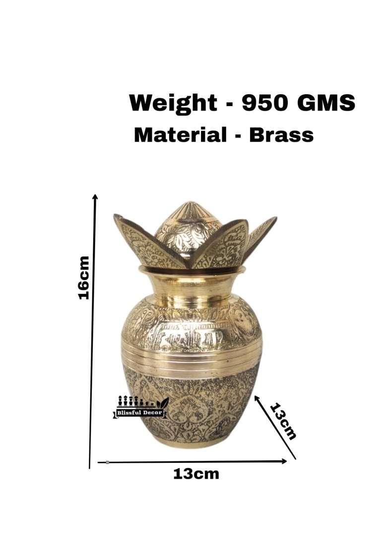 Shree HARI Home Decor Presents Pure Brass Pooja Kalash Soma Kalasha Lota with Leaves Poojan Home - Indya