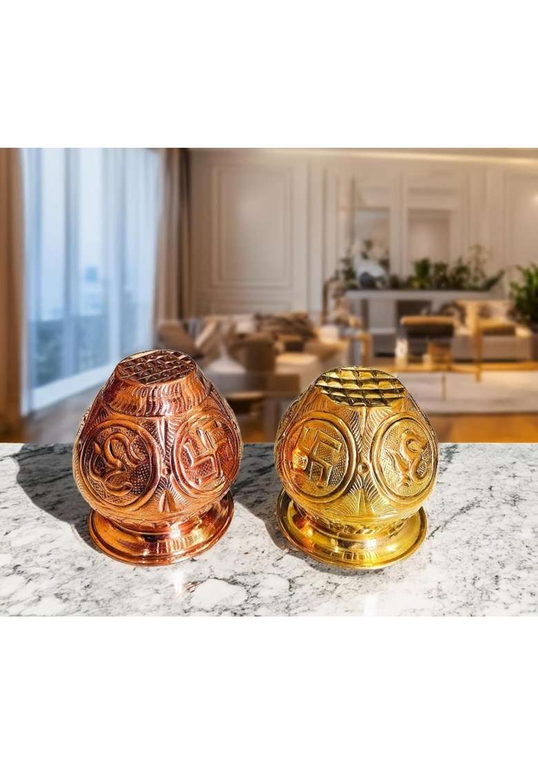Pital Craft Vatika Pure Premium Brass Embosed Om Swastik Design Lota Kalash Set of 2 - Indya