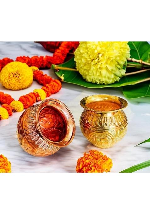 Pital Craft Vatika Pure Premium Brass Embosed Om Swastik Design Lota Kalash Set of 2
