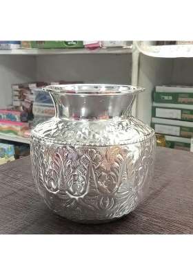 Pure German Silver Coated Design Bindi Kagu for Pooja Kalash Chambu Lota Brass Chandi Large Set of 1