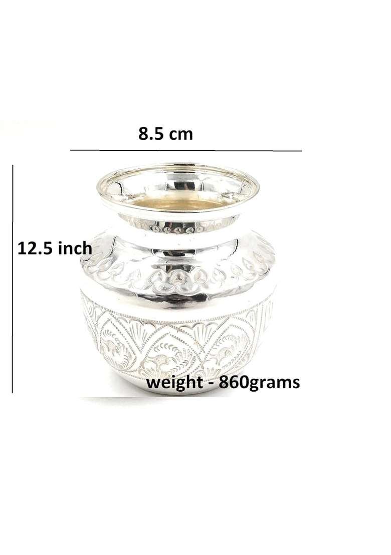 Pure German Silver Coated Design Bindi Kagu for Pooja Kalash Chambu Lota Brass Chandi Large Set of 1 - Indya