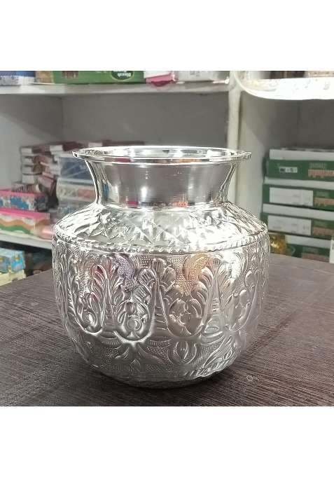 Pure German Silver Coated Design Bindi Kagu for Pooja Kalash Chambu Lota Brass Chandi Large Set of 1