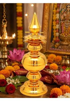 Golden Brass Kalash Decorative Pooja Item Traditional Hindu Temple Worship Ornament