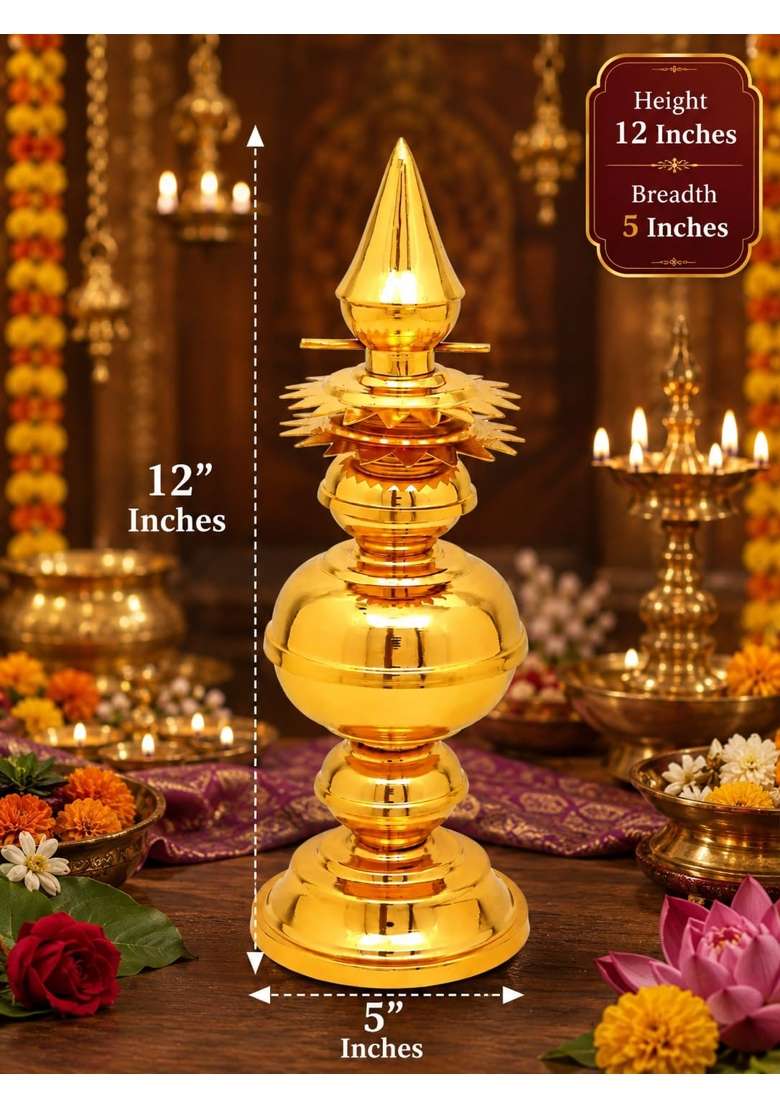 Golden Brass Kalash Decorative Pooja Item Traditional Hindu Temple Worship Ornament - Indya