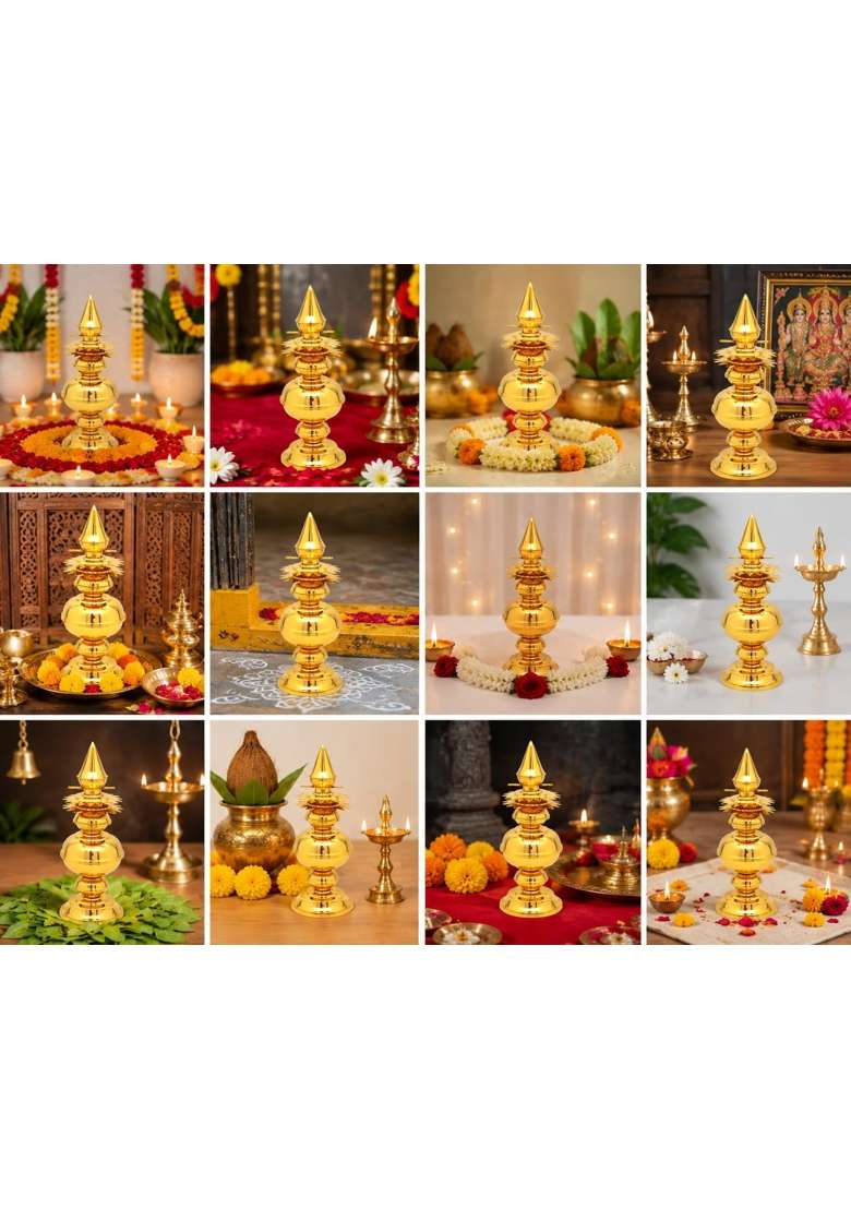 Golden Brass Kalash Decorative Pooja Item Traditional Hindu Temple Worship Ornament - Indya