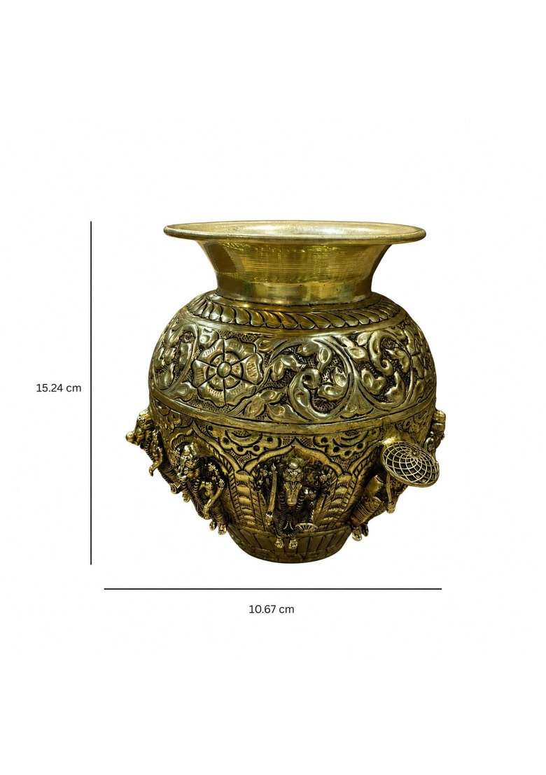 Ashopi Decor Premium Brass Dashavatar Kalash Hindu Religious Puja Vessel for Temple Decor and Auspicious - Indya