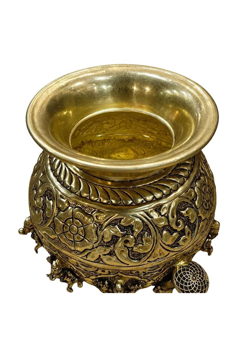 Ashopi Decor Premium Brass Dashavatar Kalash Hindu Religious Puja Vessel for Temple Decor and Auspicious - Indya