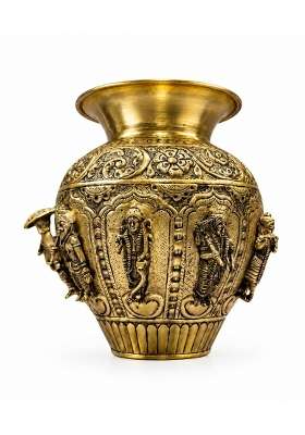 Gold Ashtalakshmi Brass Kalash Lota 6 Inch Traditional Pooja Kalasham
