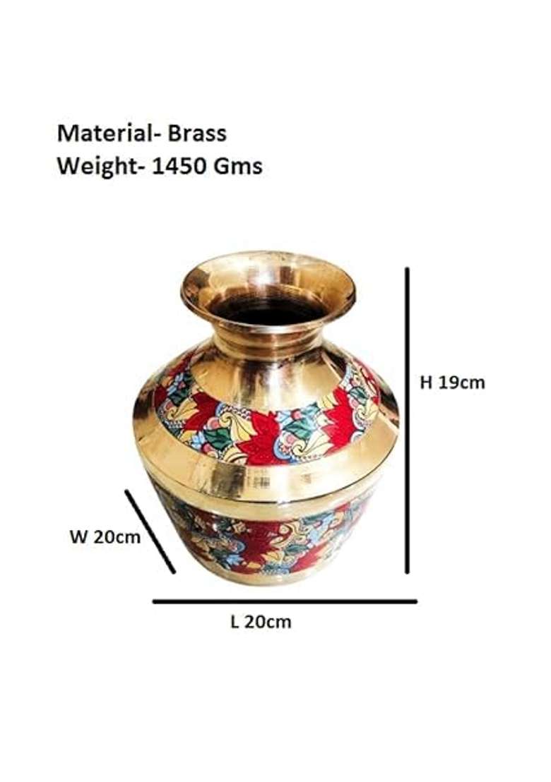 Pital Nagri Ecraft Decorative Round Colorful Brass Kalash for Pooja Handmade Meenakari Design Set of 1 - Indya